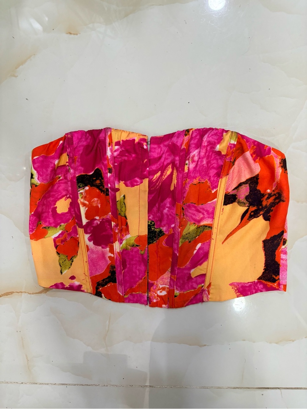 White Fox Boutique Fly Away Corset Floral Bustier Top in Pink & Orange Size M